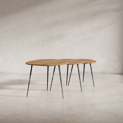 Reeves Abstract Contemporary Solid Acacia Wood Nesting End Tables (Set of 3)
