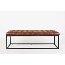55-Inch Brown Leather Ottoman Bench with Metal for Home Décor