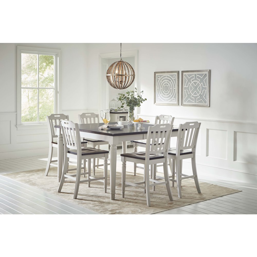 Solid Rubberwood 60" Seven-Piece Farmhouse Counter Height Dining Set