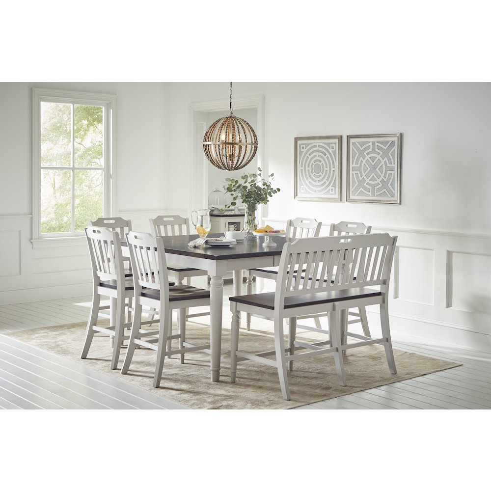 Solid Rubberwood 60" Eight-Piece Farmhouse Counter Height Dining Set with Bench