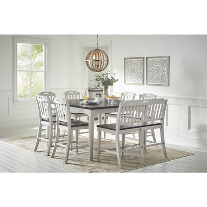 Solid Rubberwood 60" Eight-Piece Farmhouse Counter Height Dining Set with Bench