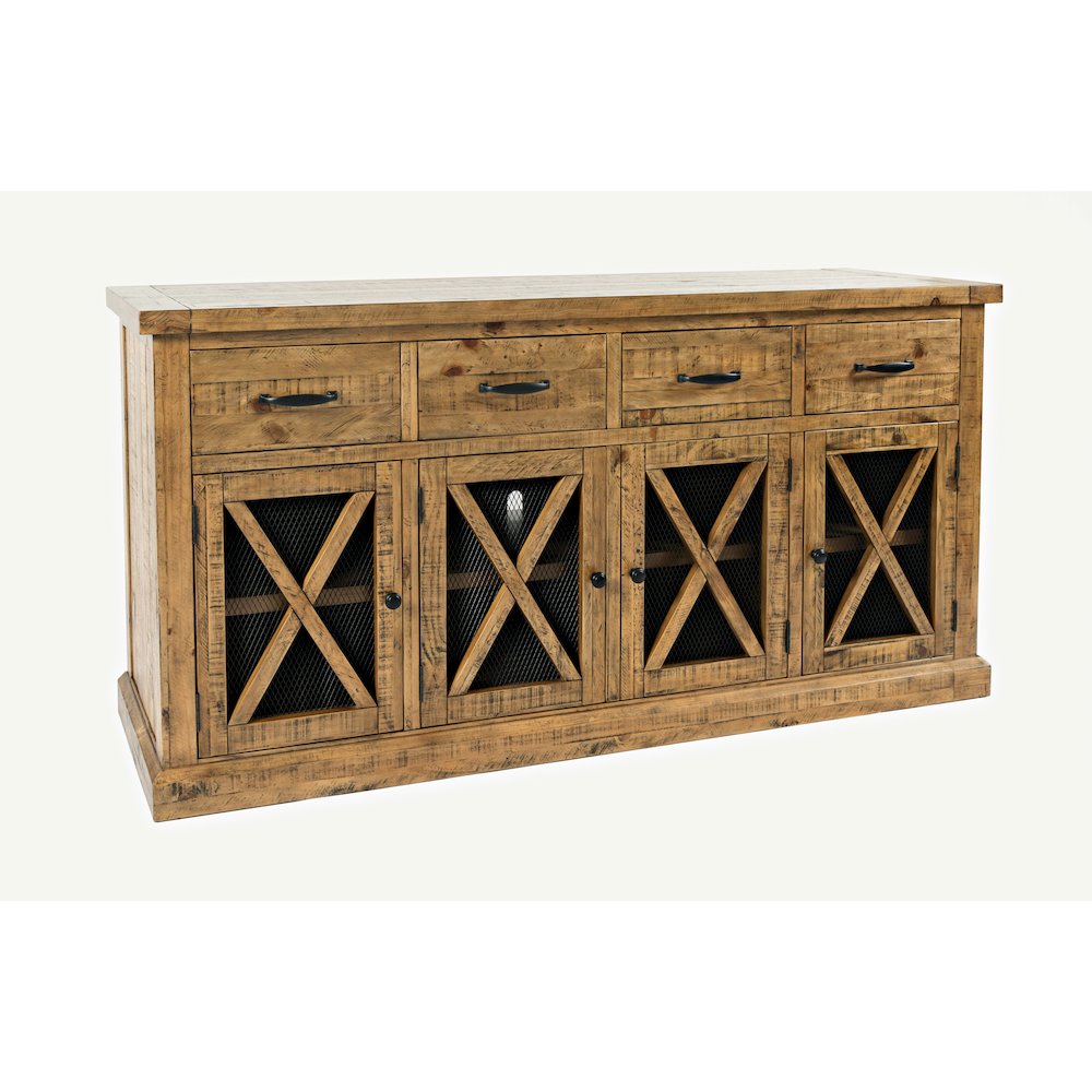 Telluride Rustic Farmhouse Solid Wood Sideboard Buffet Hutch with LED Lights