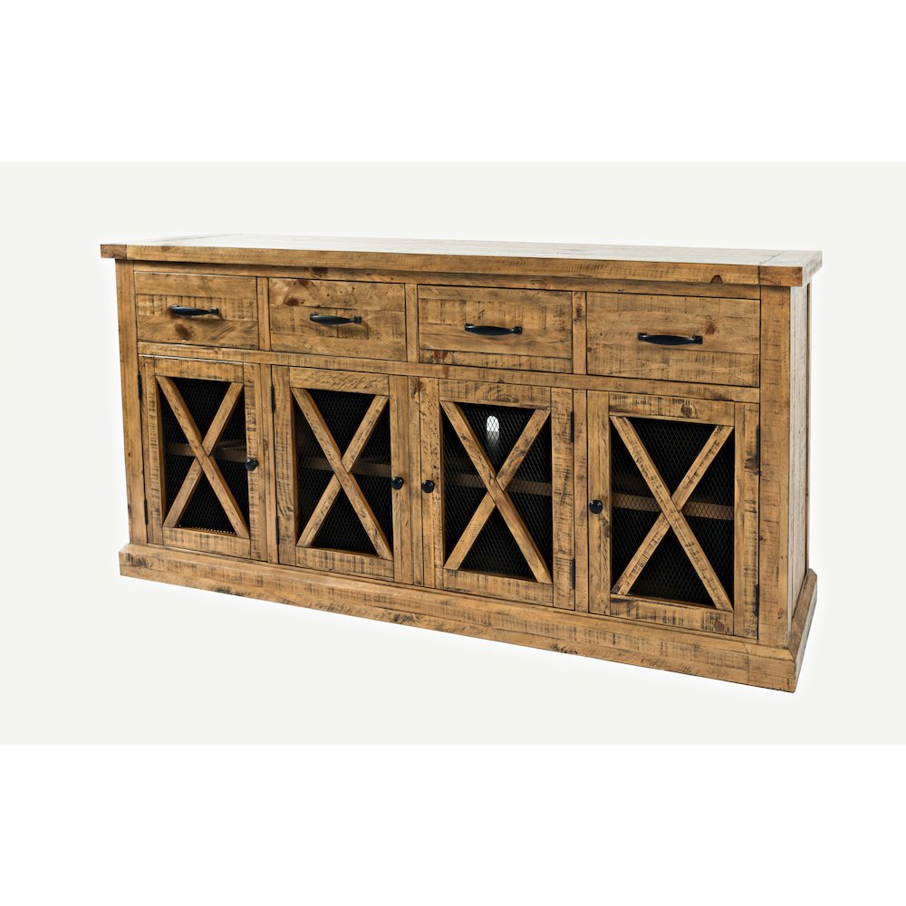 Telluride Rustic Farmhouse Solid Wood Sideboard Buffet Hutch with LED Lights