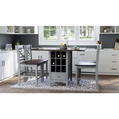 Solid Wood Farmhouse Storage Counter Drop Leaf Dining Table with Wine Rack
