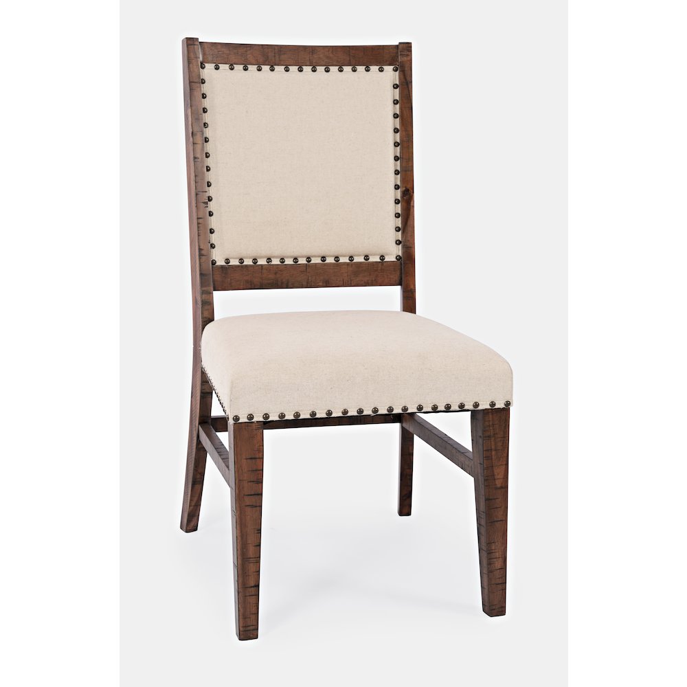 Fairview Transitional Modern Distressed 78" Seven-Piece Upholstered Dining Set