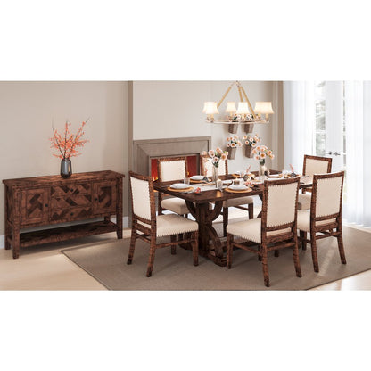 Fairview Transitional Modern Distressed 78" Seven-Piece Upholstered Dining Set