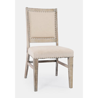Fairview Transitional Modern Distressed 78" Seven-Piece Upholstered Dining Set