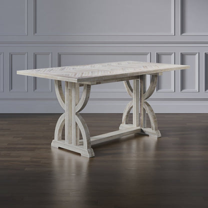 Fairview Transitional Herringbone Distressed Acacia Extension 78" Dining Table