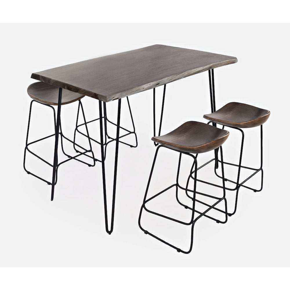 Solid Acacia 52" Five-Piece Counter Height Dining Set with Backless Barstools