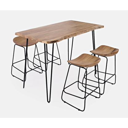 Solid Acacia 52" Five-Piece Counter Height Dining Set with Backless Barstools