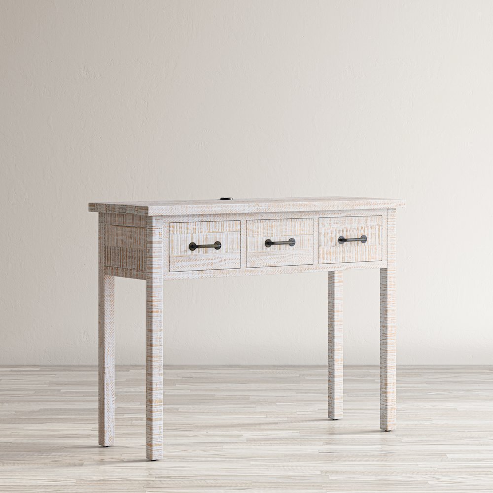 North Coast 42" Washed Finish Three Drawer USB Charging Sofa Table
