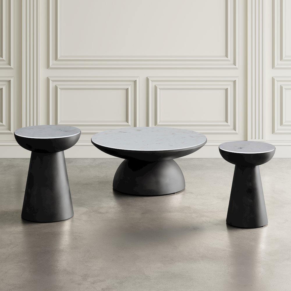 Circularity Modern Luxury Marble and Iron 35" Round Pedestal Coffee Table