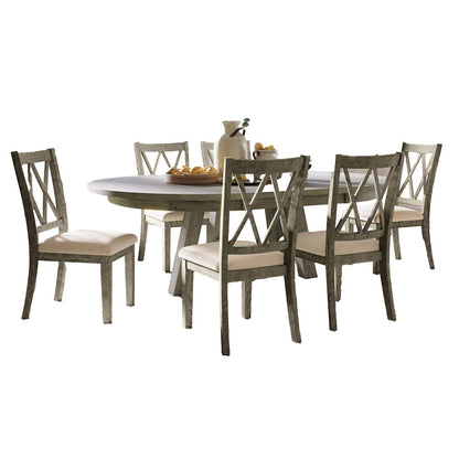 Contemporary Rustic Farmhouse Solid Wood Seven Piece Dining Table Set