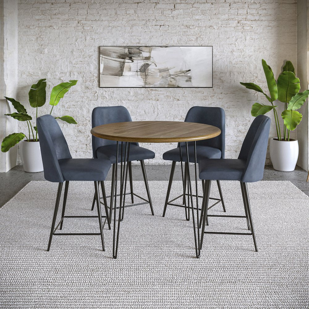 Mid-Century Modern Faux Leather Upholstered Counter Height Barstool (Set of 2)
