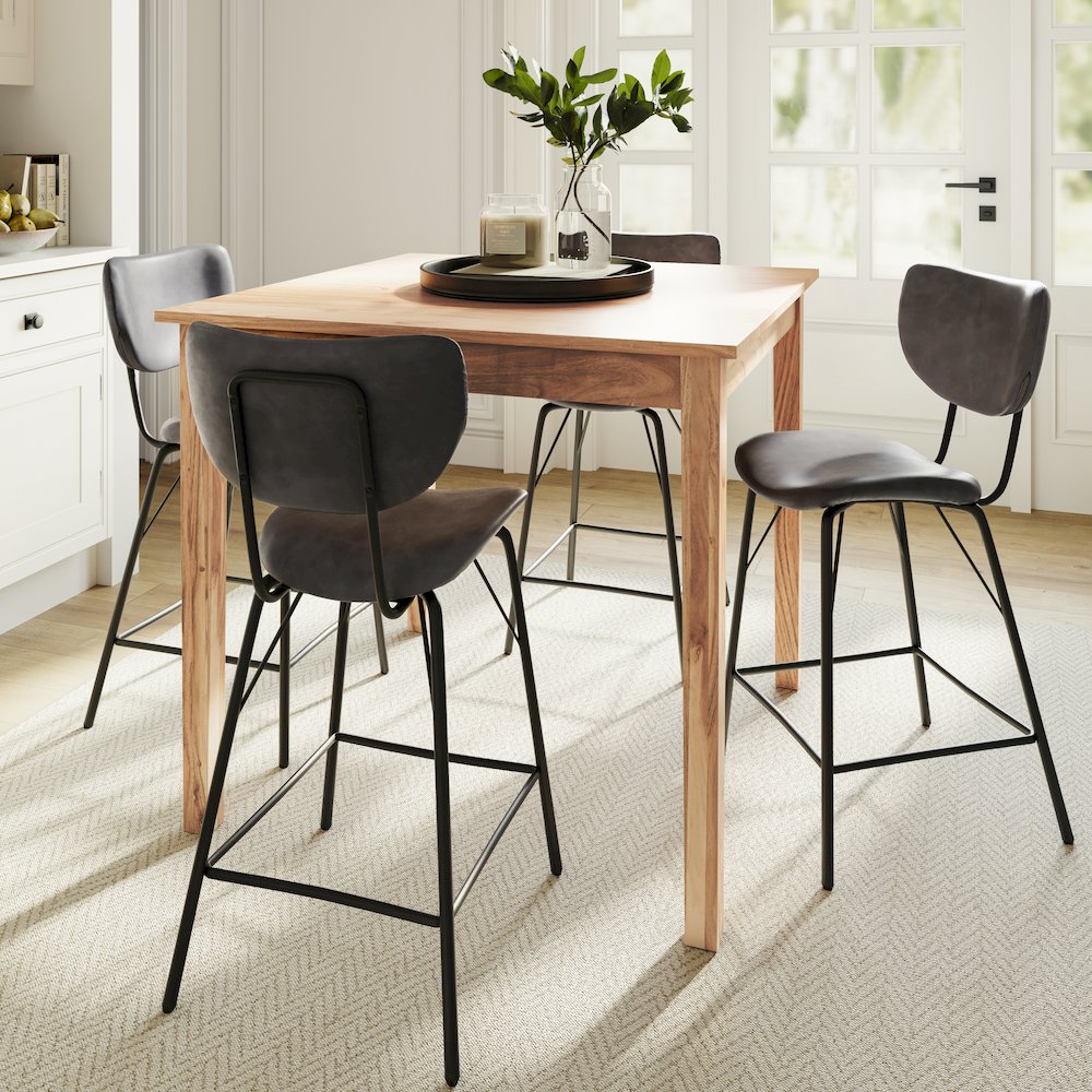 Modern Faux Leather Split-Back Upholstered Counter Height Barstool (Set of 2)