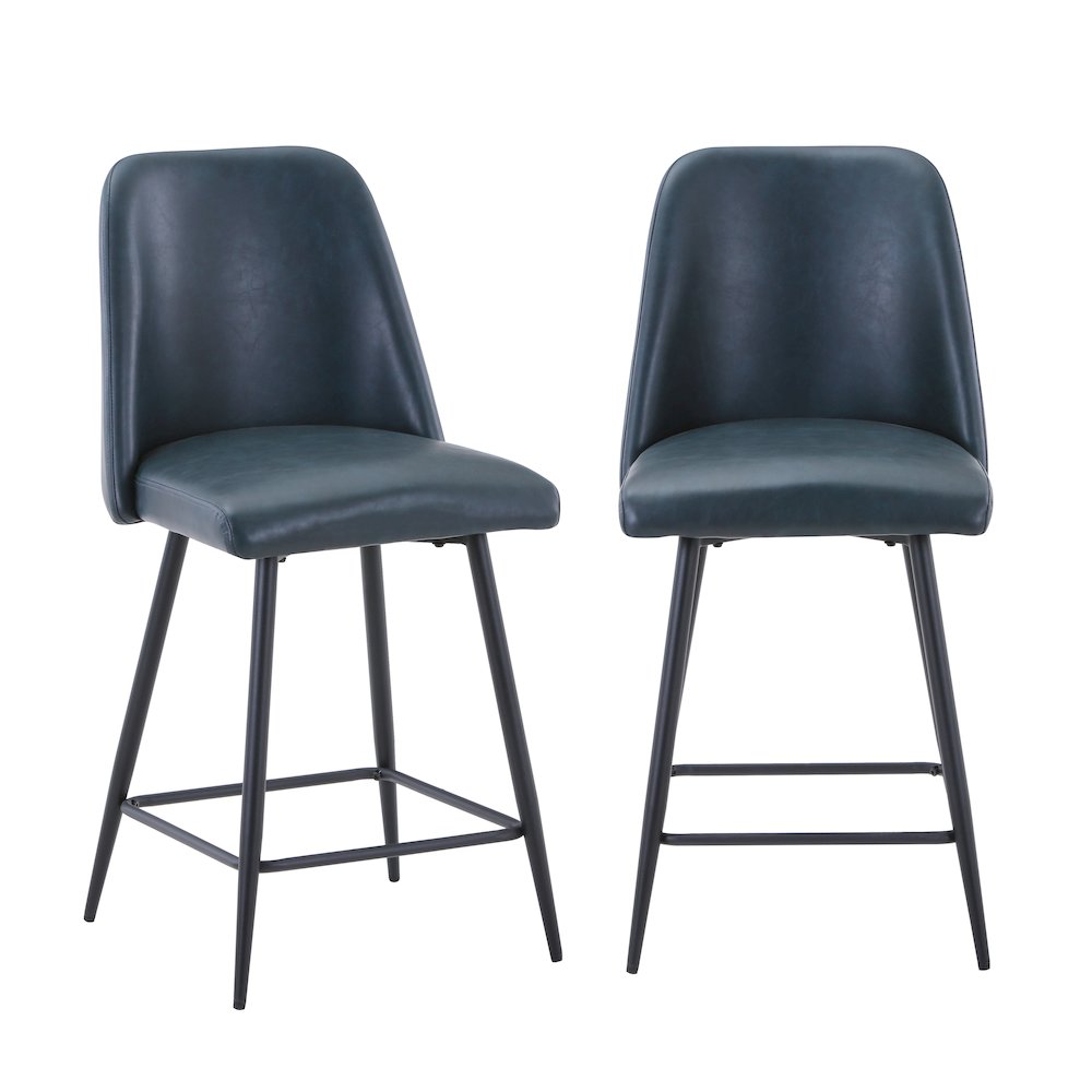 Mid-Century Modern Faux Leather Upholstered Counter Height Barstool (Set of 2)