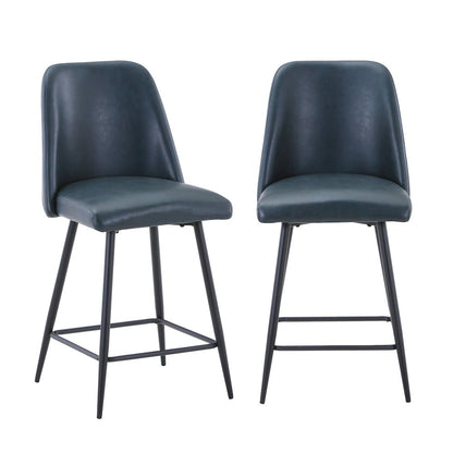 Mid-Century Modern Faux Leather Upholstered Counter Height Barstool (Set of 2)
