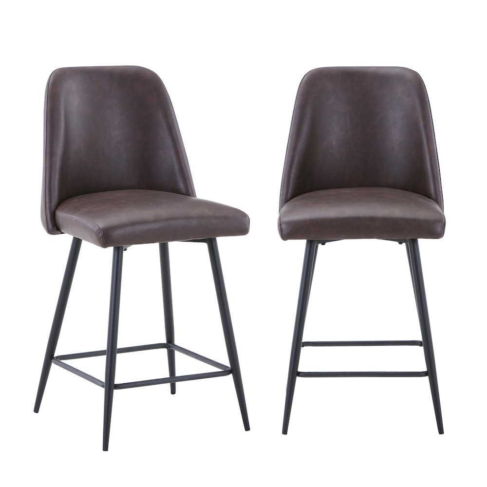 Mid-Century Modern Faux Leather Upholstered Counter Height Barstool (Set of 2)