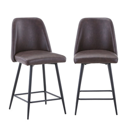 Mid-Century Modern Faux Leather Upholstered Counter Height Barstool (Set of 2)