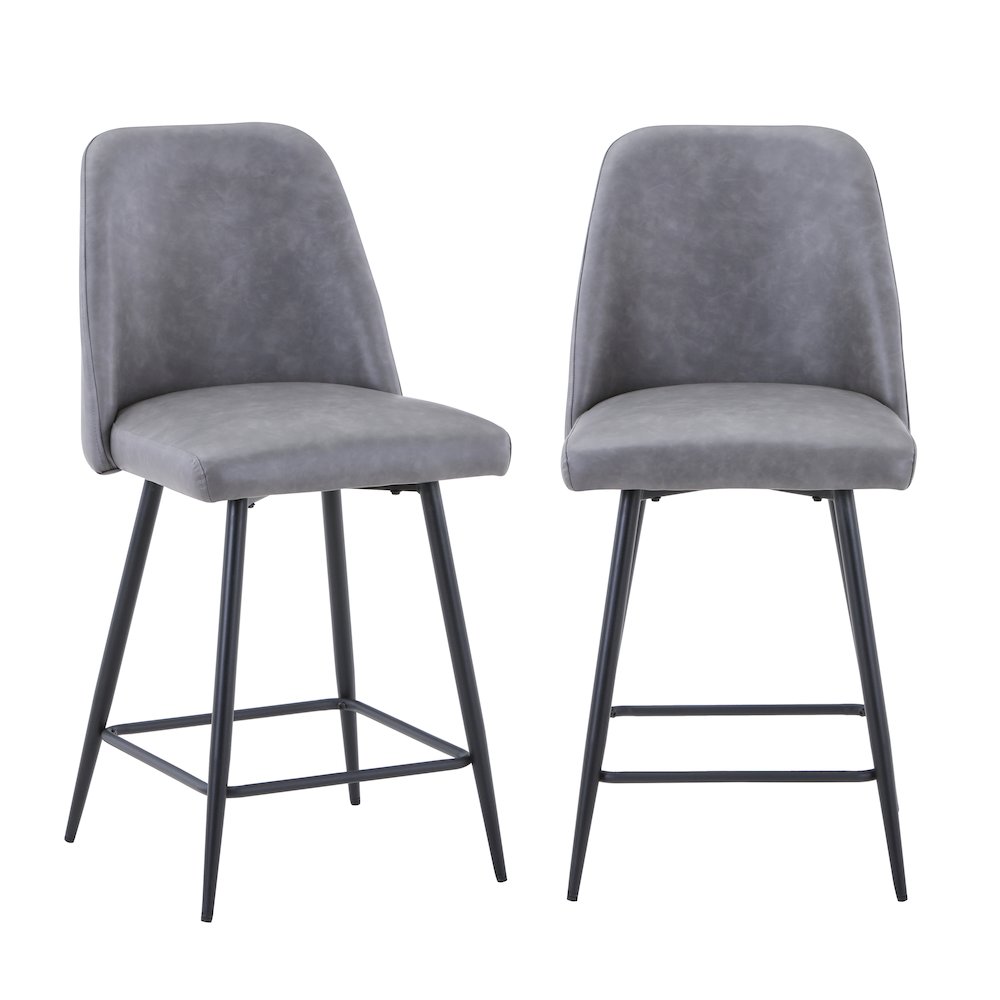 Mid-Century Modern Faux Leather Upholstered Counter Height Barstool (Set of 2)