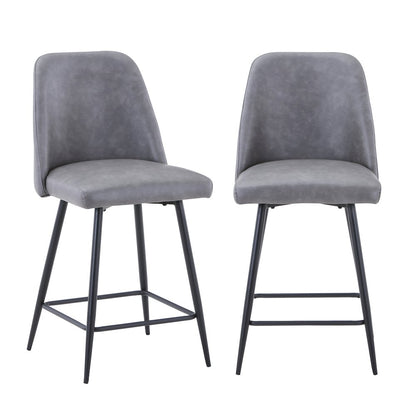 Mid-Century Modern Faux Leather Upholstered Counter Height Barstool (Set of 2)