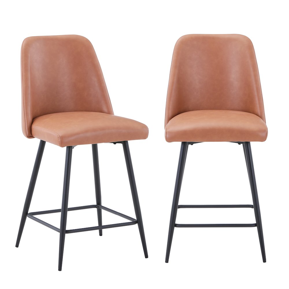 Mid-Century Modern Faux Leather Upholstered Counter Height Barstool (Set of 2)