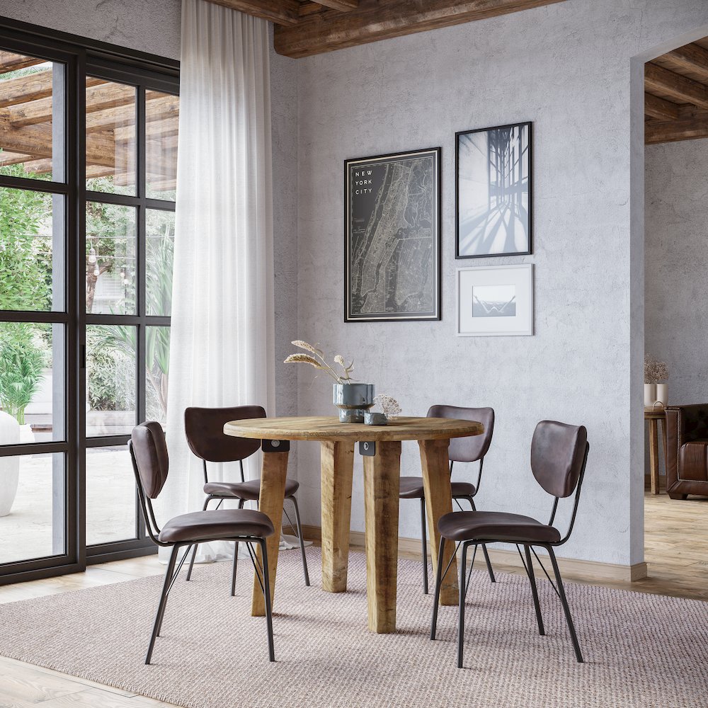 Five Piece Round Rustic Reclaimed Solid Wood Round Dining Set