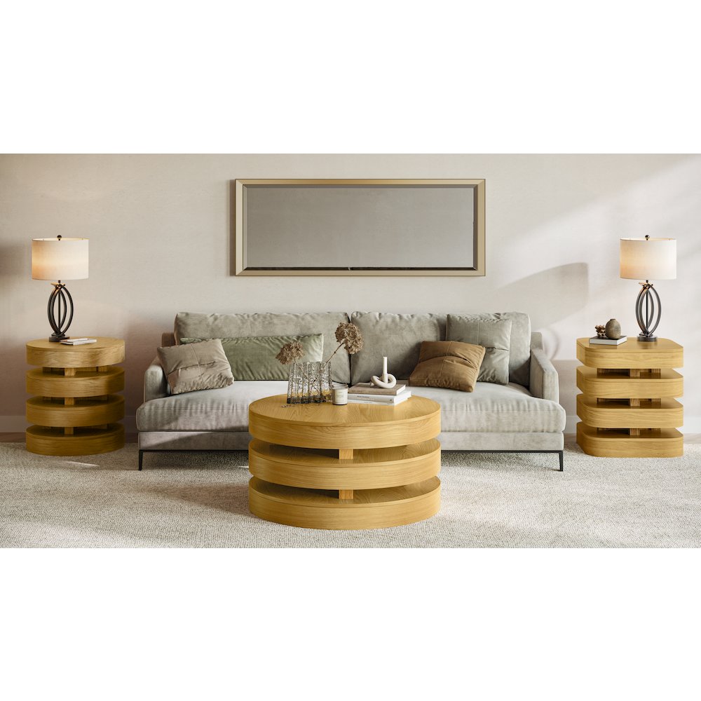 Brix Mid-Century Modern Floating Sculpture Layered Round End Table