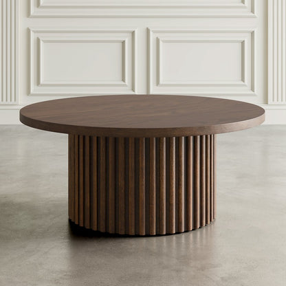 40" Round Mid-Century Modern Fluted Pedestal Base Coffee Table