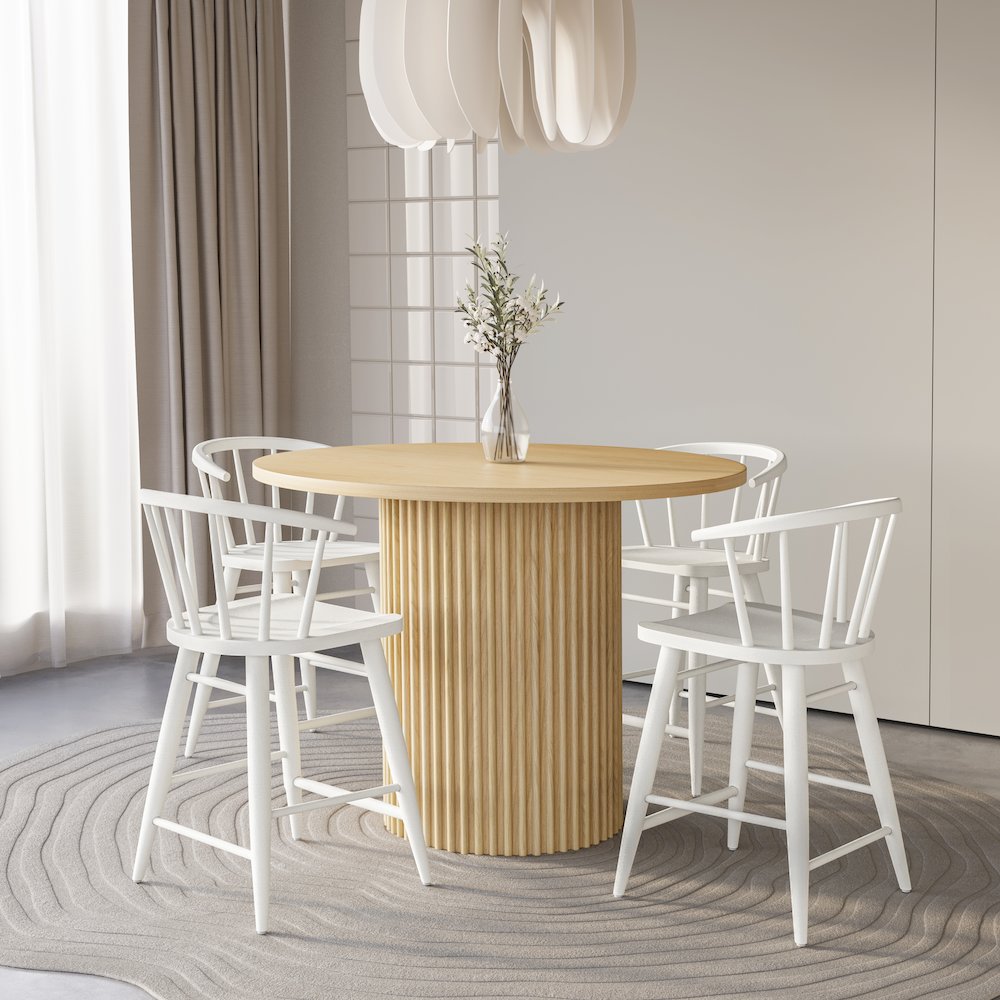 Auden 48" Round Counter Height Mid-Century Modern Fluted Pedestal Dining Table