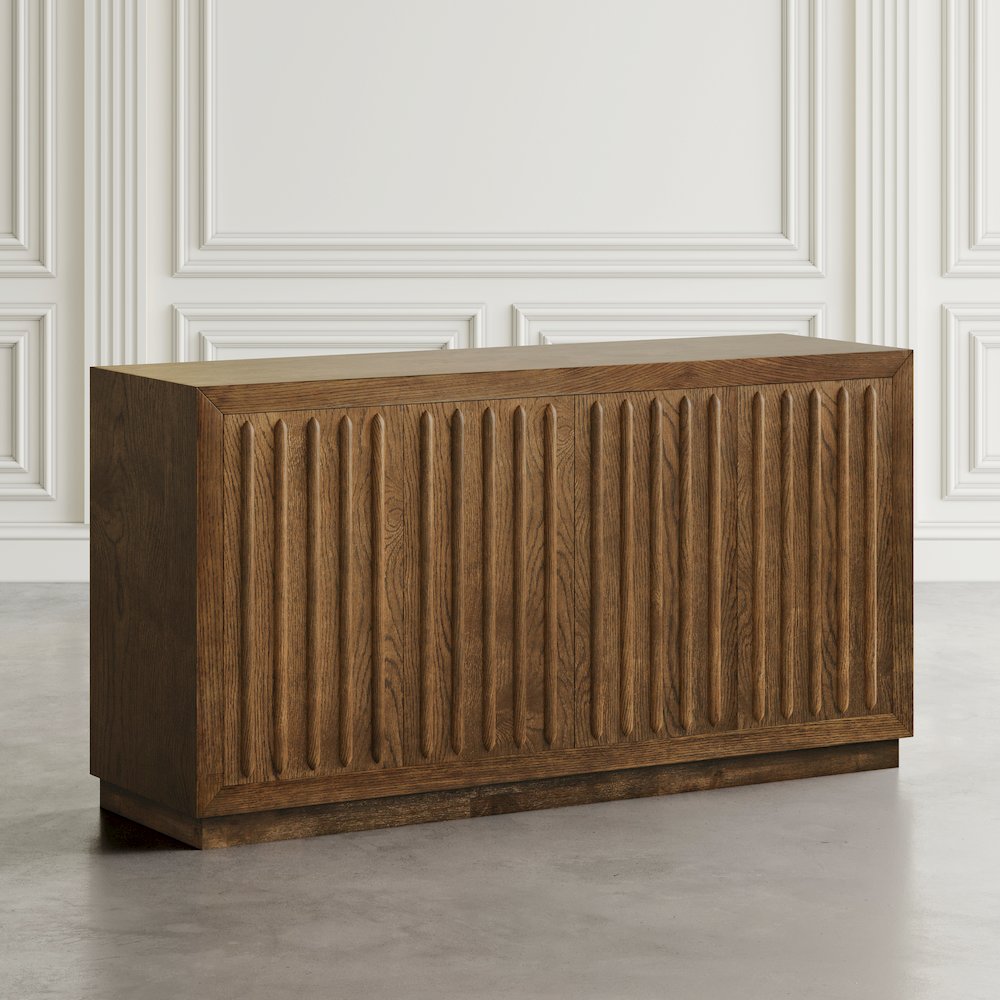 Maven 60" Mid-Century Modern Fluted Four Door Sideboard Storage Cabinet