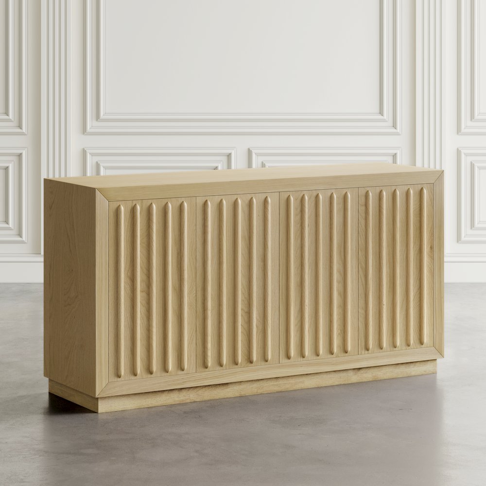 Maven 60" Mid-Century Modern Fluted Four Door Sideboard Storage Cabinet