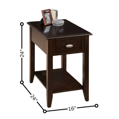 Brown Wooden Side Table with Drawer and Shelf, Bedside and End Table Bedroom