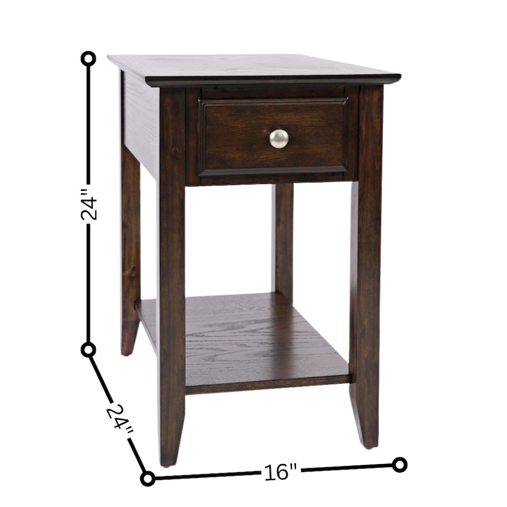 Espresso Brown Wooden End Table with Drawer, Elegant Side Table for Bedroom, 16"