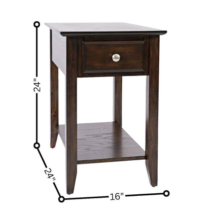 Espresso Brown Wooden End Table with Drawer, Elegant Side Table for Bedroom, 16"