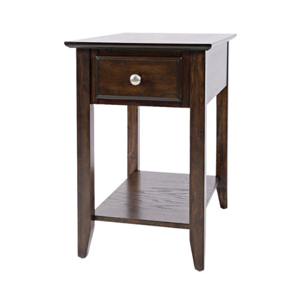 Espresso Brown Wooden End Table with Drawer, Elegant Side Table for Bedroom, 16"