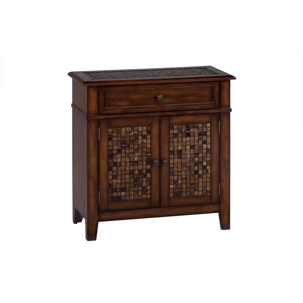 Brown Cocktail Table with Mosaic Tile Inlay