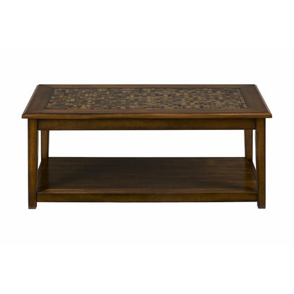 Brown Cocktail Table with Mosaic Tile Inlay