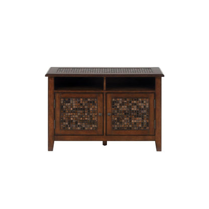 Brown Sofa/Media Table with Mosaic Tile Inlay