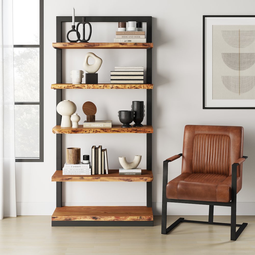 Nature's Edge Solid Acacia 5 Shelf Bookcase
