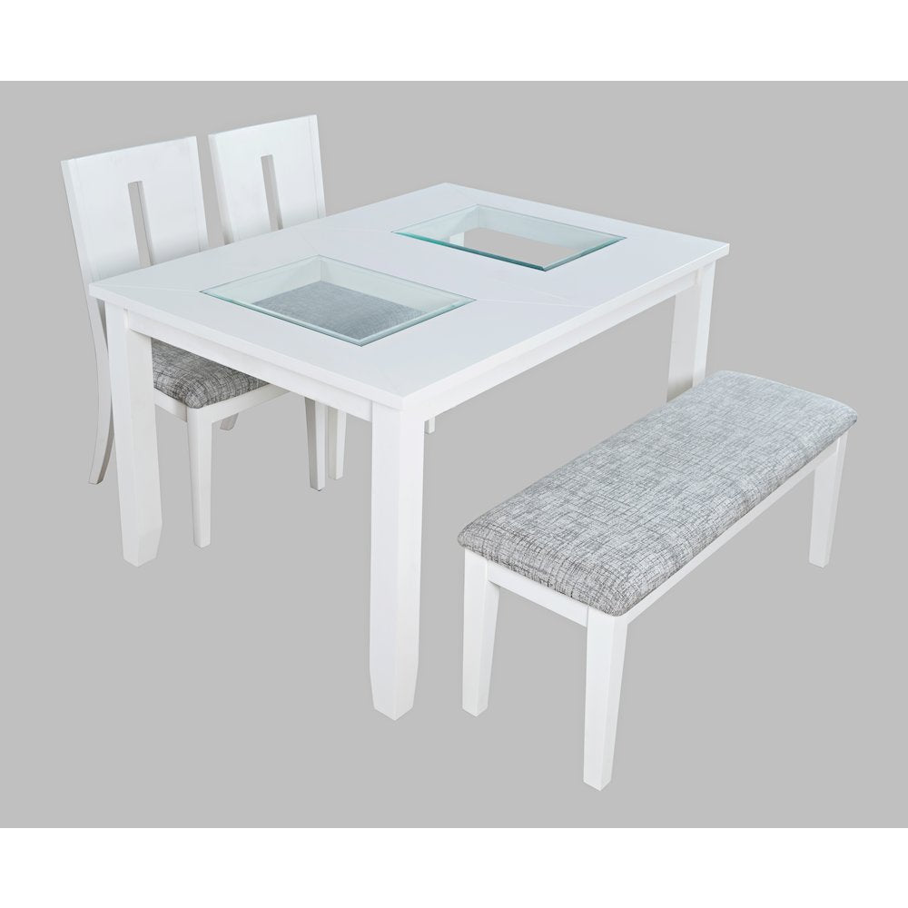 Contemporary 66" Four-Piece Dining Set with Upholstered Chairs and Bench