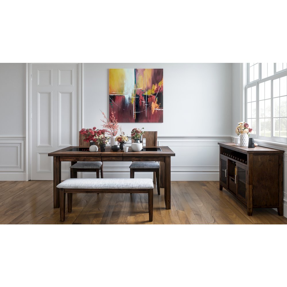 Contemporary 66" Four-Piece Dining Set with Upholstered Chairs and Bench