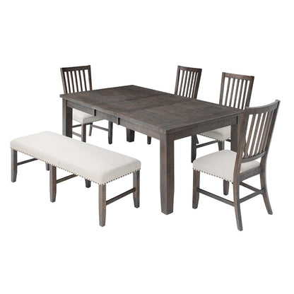 Willow Creek Rustic Distressed 78" Six-Piece Dining Set with Bench