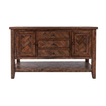 Acacia Veneer Buffet Server with Herringbone Distressed Finish, 3 Drawers, Oak