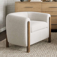 Finn Modern Textured Upholstered Barrel Accent Chair with Exposed Wood Frame