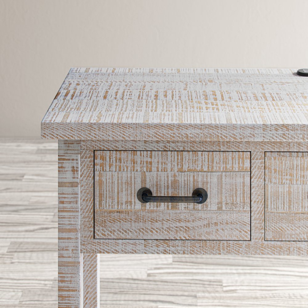 North Coast 42" Washed Finish Three Drawer USB Charging Sofa Table
