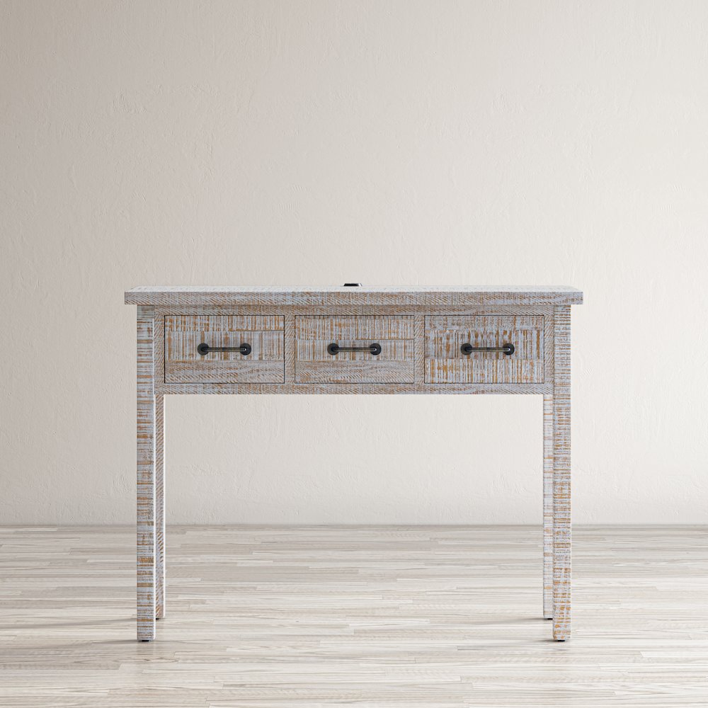 North Coast 42" Washed Finish Three Drawer USB Charging Sofa Table