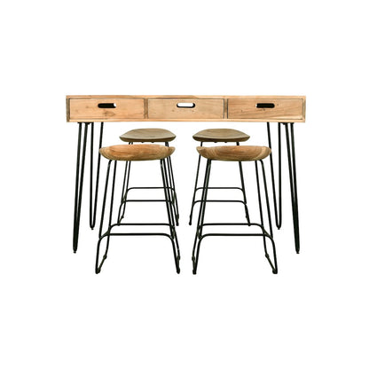 Rollins 52" Solid Acacia Dining Set with Four Backless Barstools