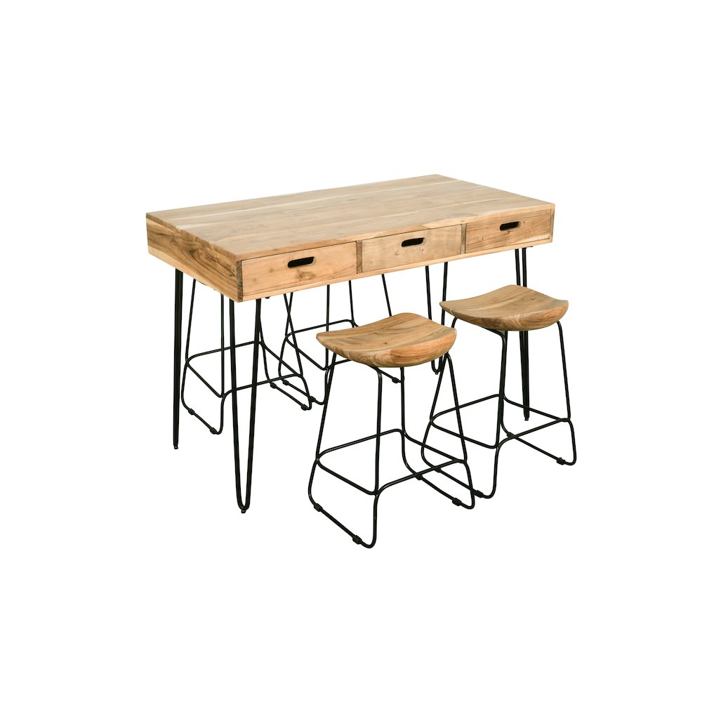 Rollins 52" Solid Acacia Dining Set with Four Backless Barstools