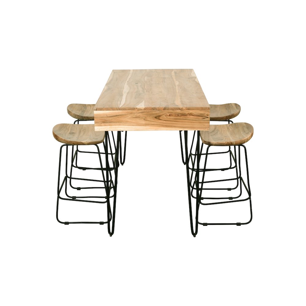 Rollins 52" Solid Acacia Dining Set with Four Backless Barstools